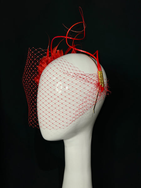 Chilli Red Veiled Headband