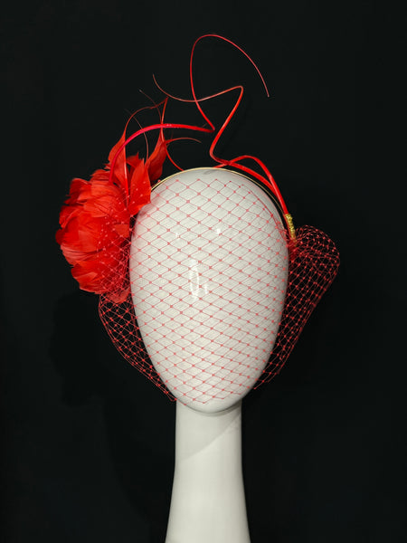 Chilli Red Veiled Headband