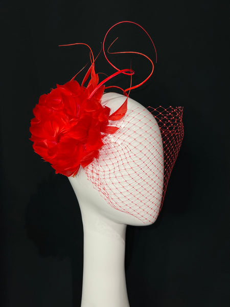 Chilli Red Veiled Headband